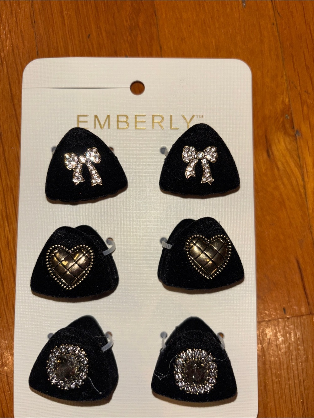 Emberly Black Velvet Small Hair Clips with Rhinestone Bows & Hearts New